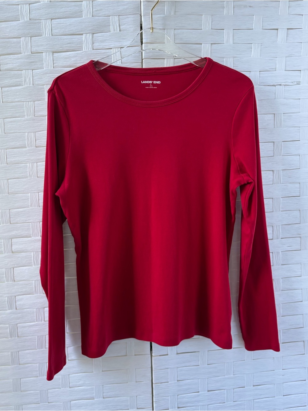 Lands’ End Large Red Cotton Long Sleeve Tee Casual Classic Basic Staple Soft